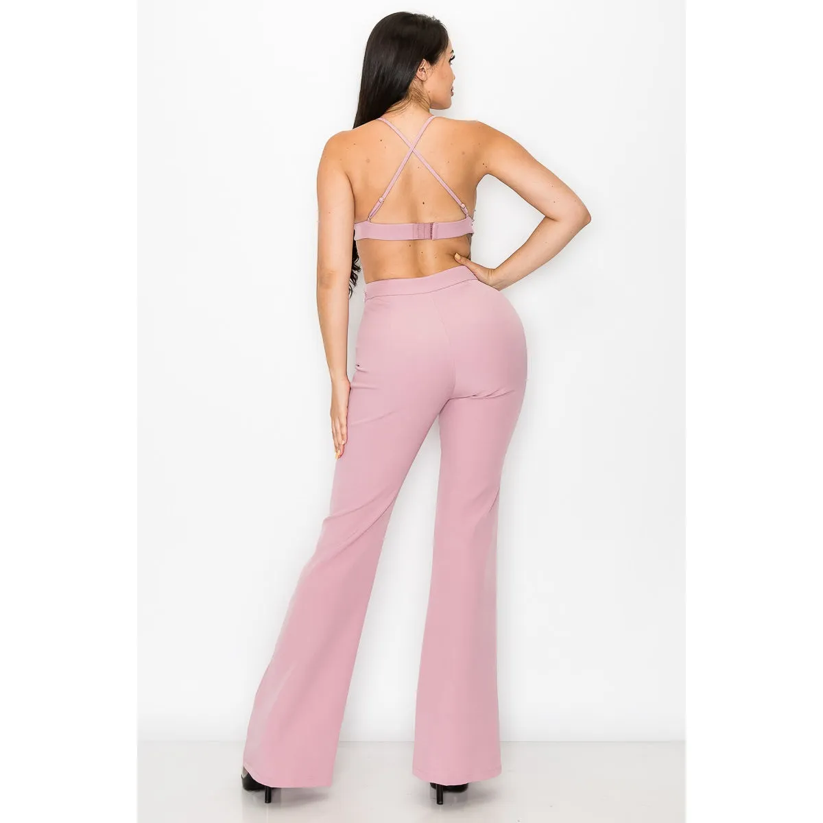 3-Piece Blush Pearl Trim Pantsuit