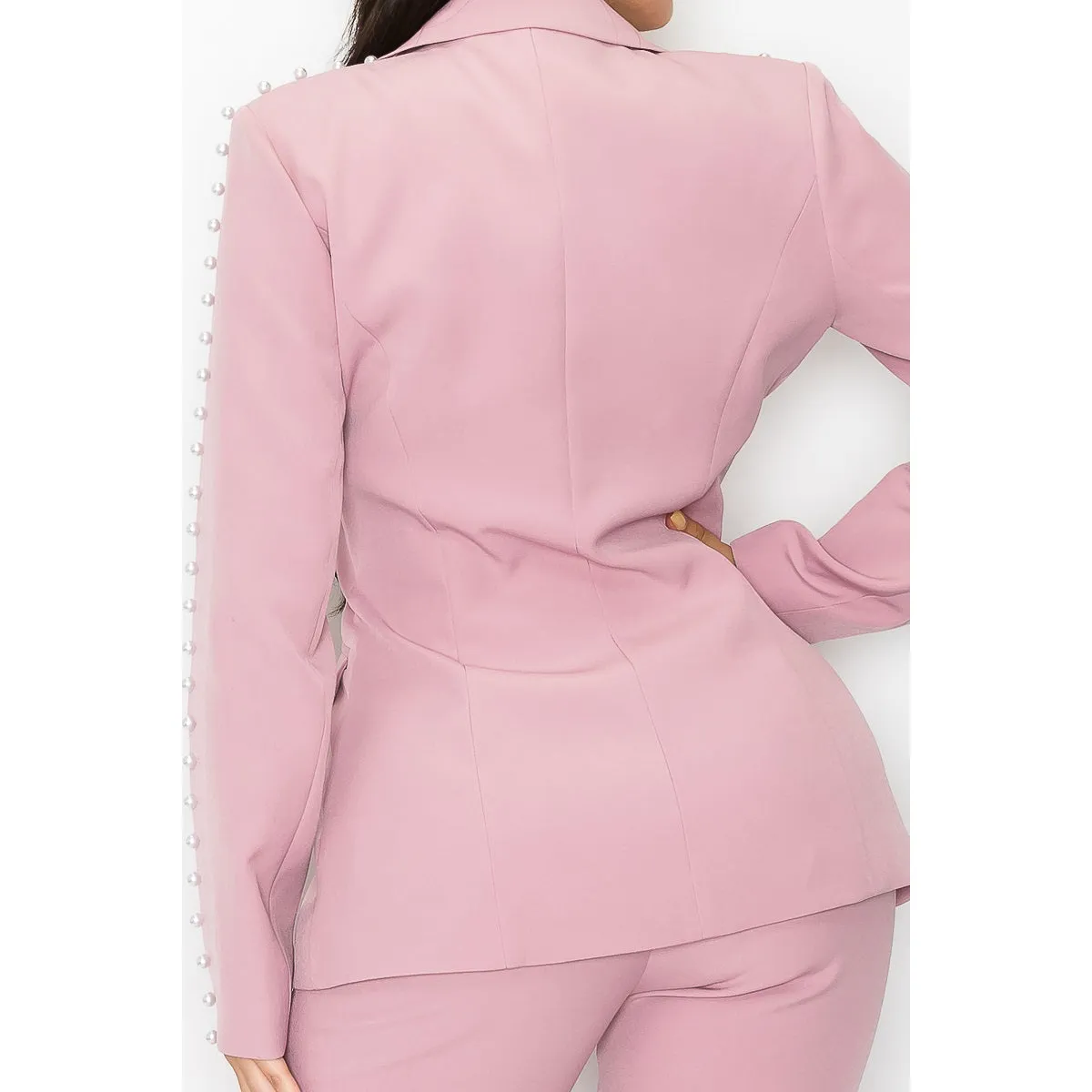 3-Piece Blush Pearl Trim Pantsuit