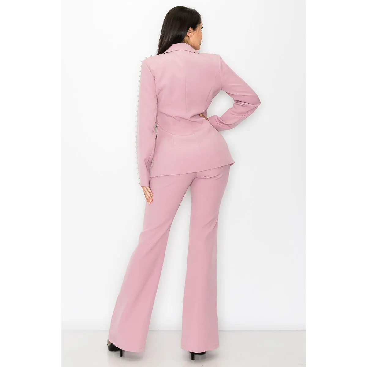 3-Piece Blush Pearl Trim Pantsuit