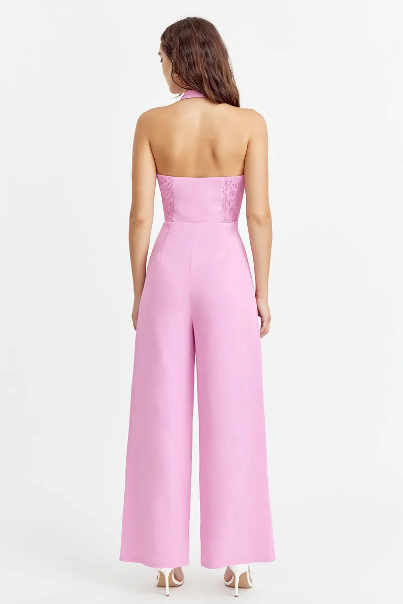 Adelyn Rae Farrah Halter Jumpsuit in Pink