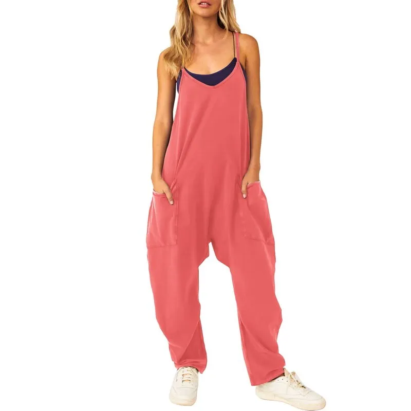 Ashore Shop Woman Casual Jumpsuit Women Casual Loose Long Bib Pants Wide Leg 2 Zipper Jumpsuits Baggy Rompers Overalls With Pockets