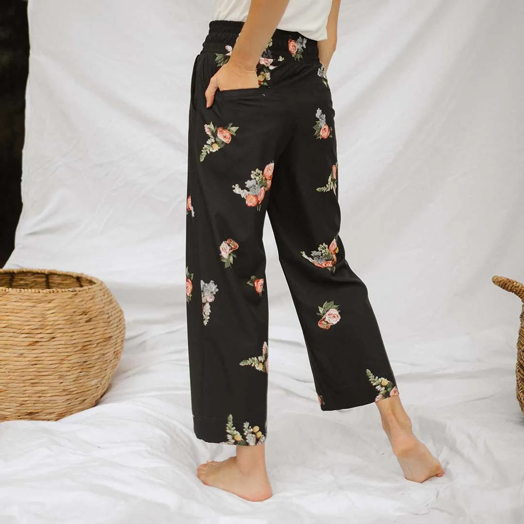 Audrey Wide Leg Pants, Rose Black