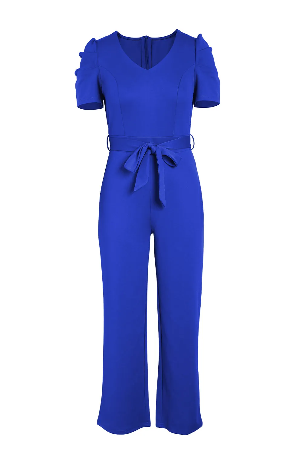 Belted Puff Sleeve V-Neck Jumpsuit