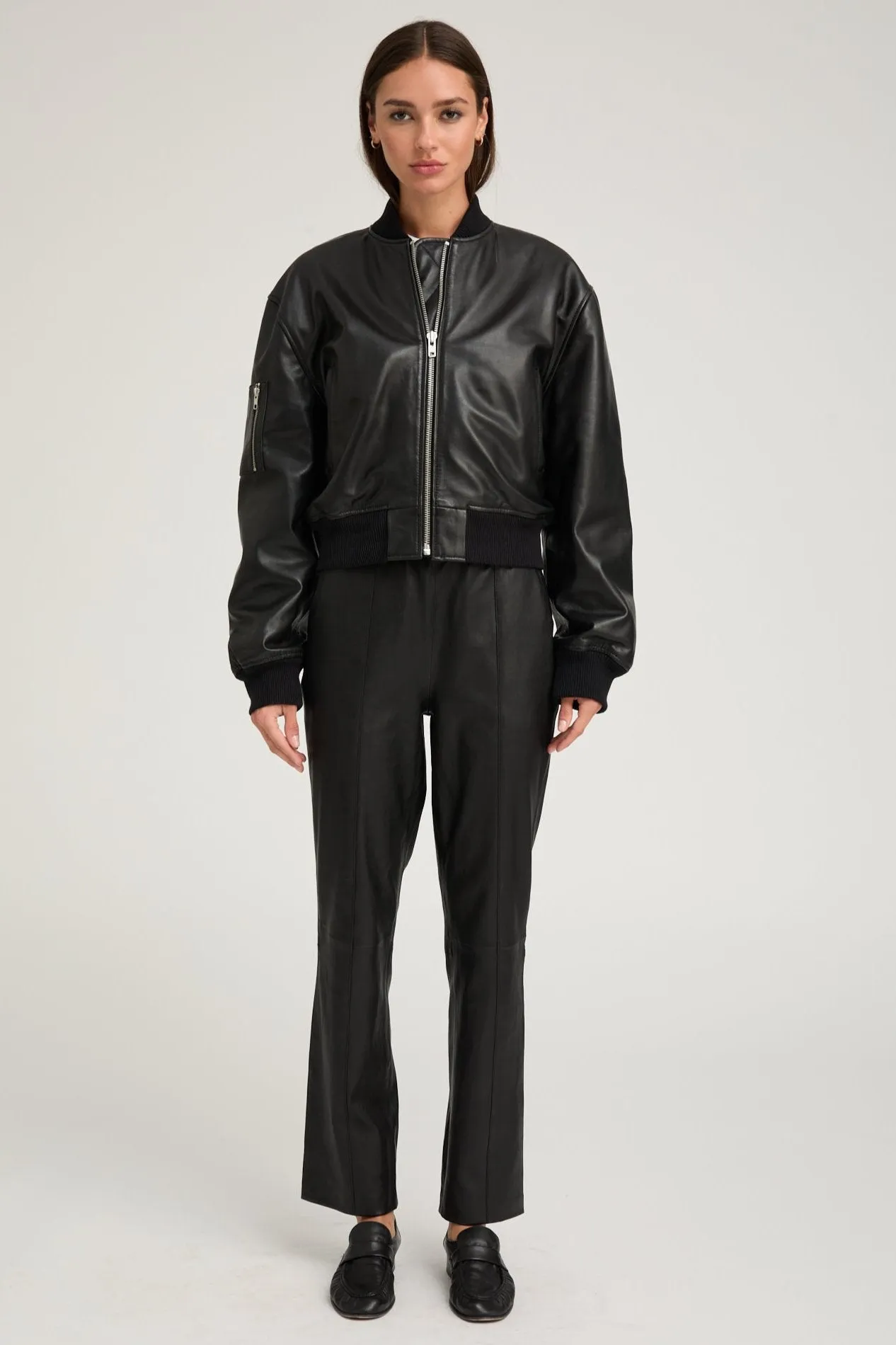 Black Leather Classic Bomber