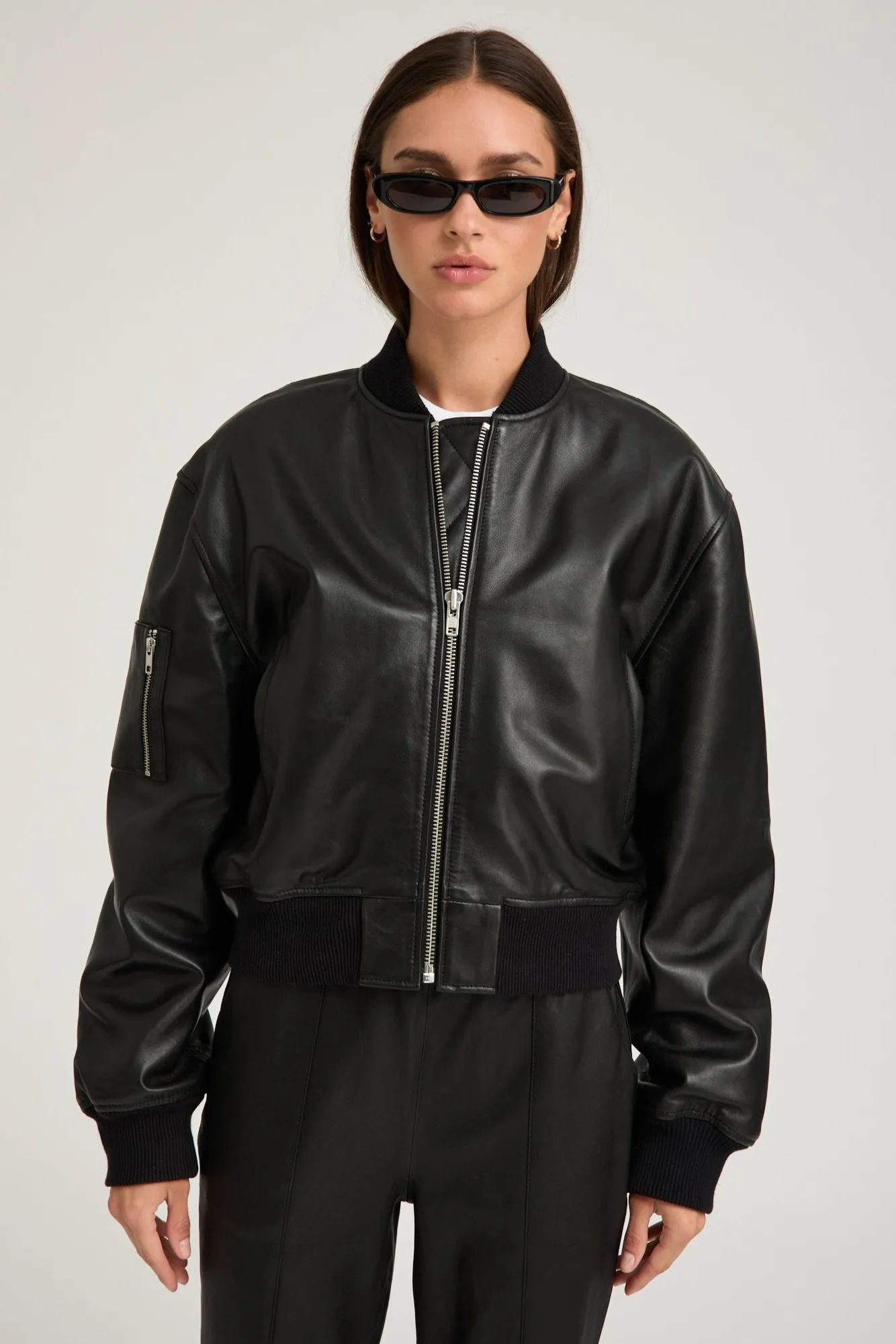 Black Leather Classic Bomber