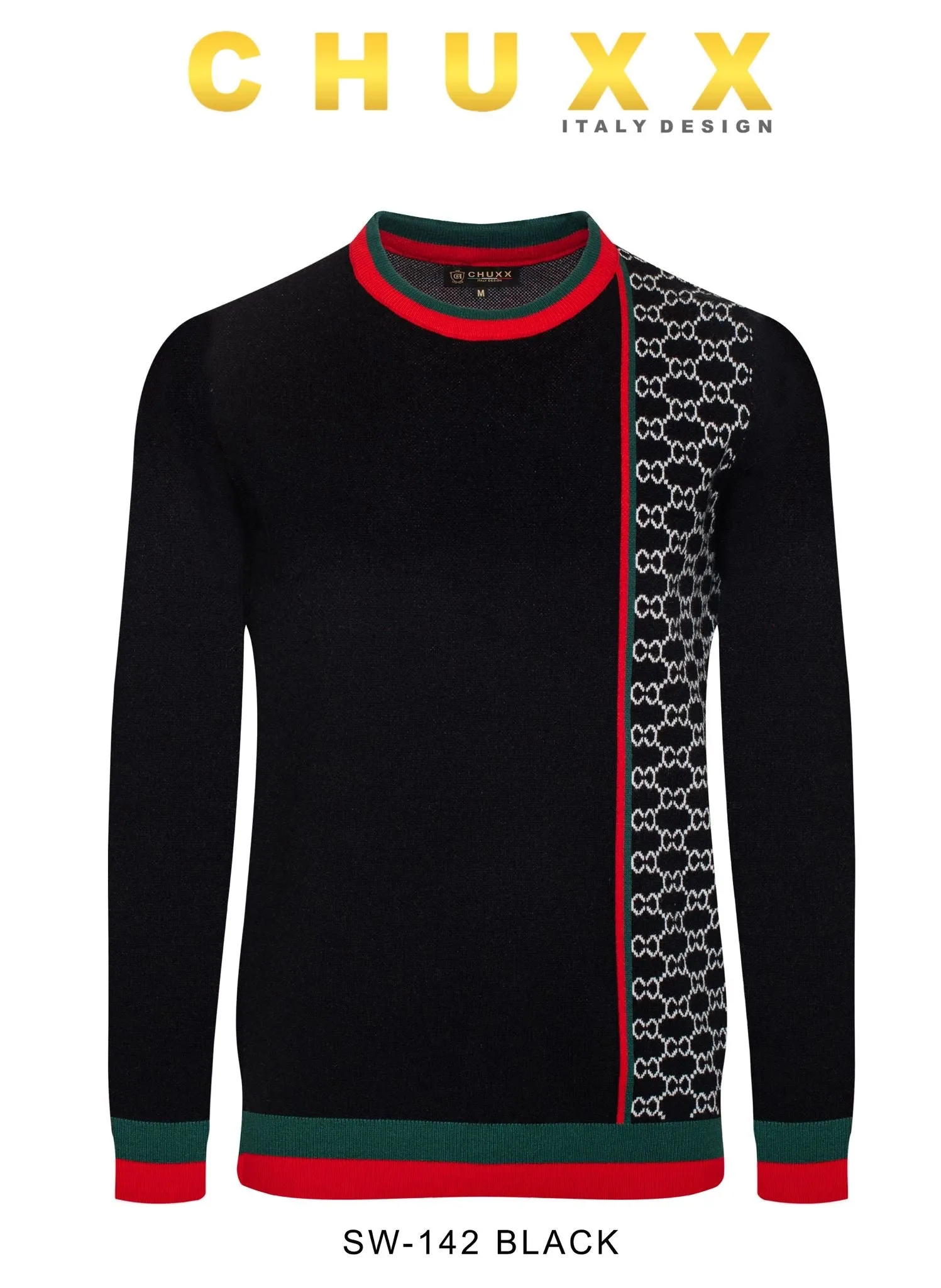 Black Men's Luxury Sweater Red-Green Design Regular-Fit Style No: SW-142