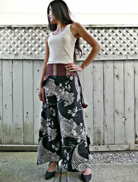 Black Sakura Koi Wide Leg Pants with Naka waistband