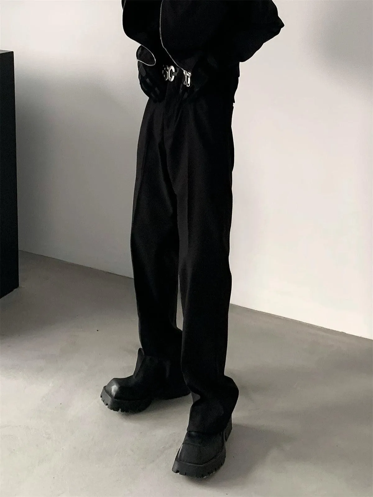 Black Straight-Leg Classic Pants