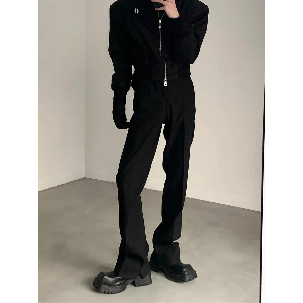 Black Straight-Leg Classic Pants