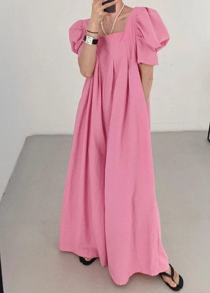 Bohemian Rose Square Collar Oversized Linen Jumpsuits Wide Leg Pants Summer