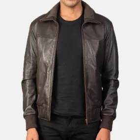 BOMBER-2405 MUSH Brown Leather Bomber Jacket