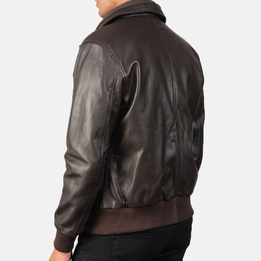 BOMBER-2405 MUSH Brown Leather Bomber Jacket