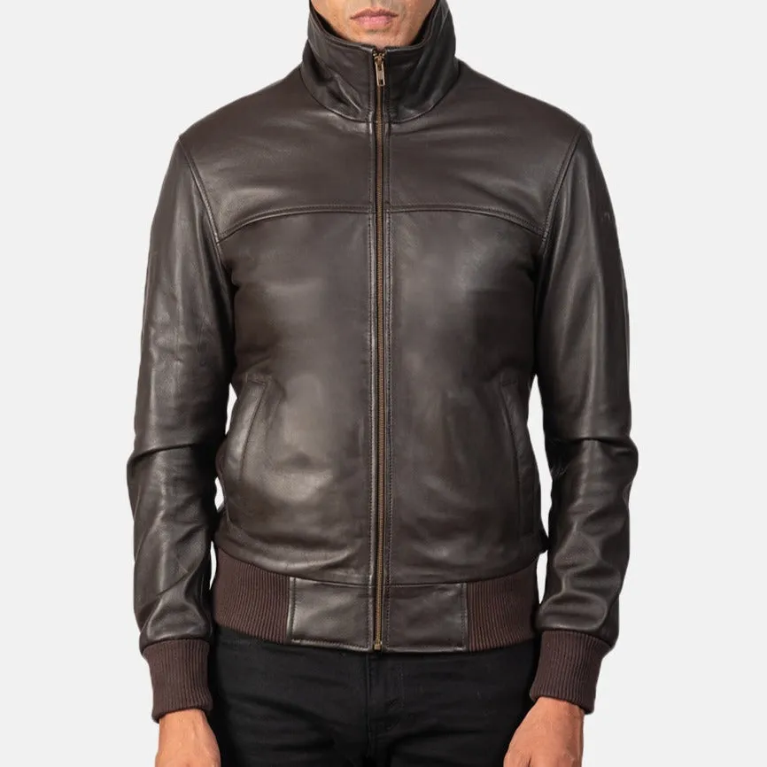 BOMBER-2405 MUSH Brown Leather Bomber Jacket