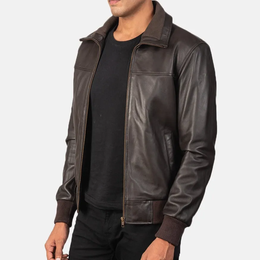 BOMBER-2405 MUSH Brown Leather Bomber Jacket