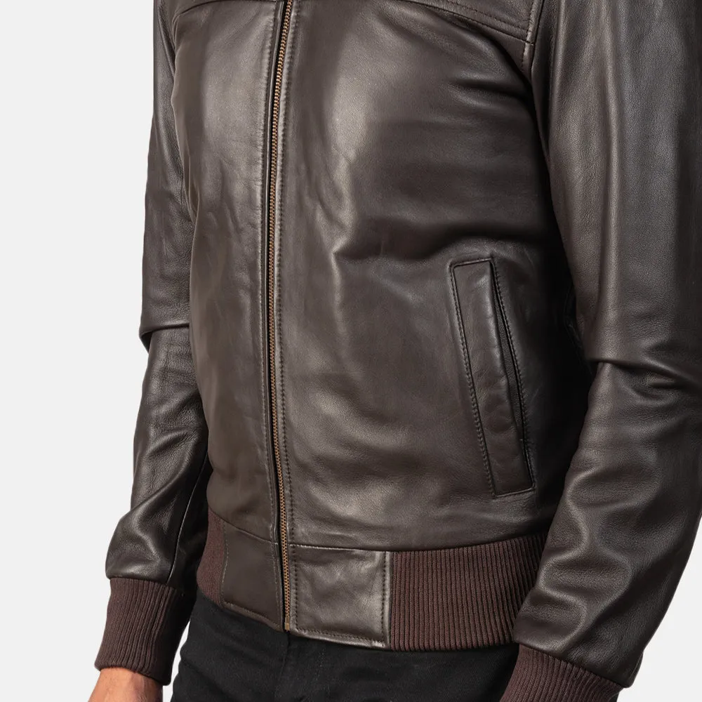 BOMBER-2405 MUSH Brown Leather Bomber Jacket