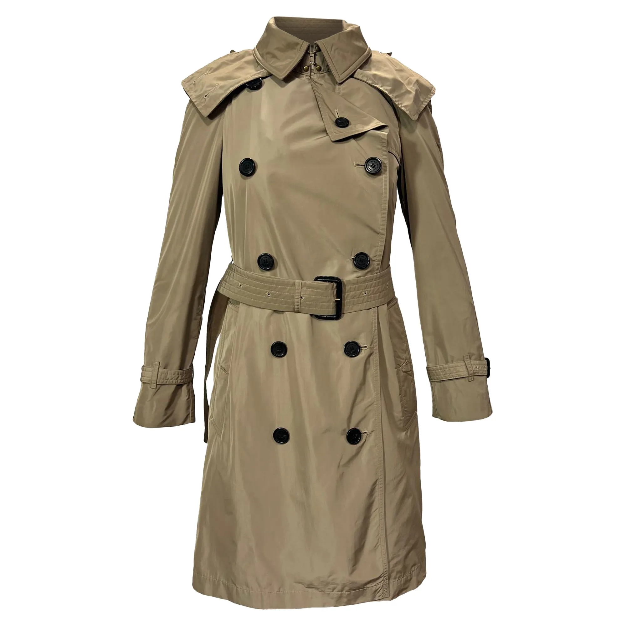 Burberry Amberford Hooded Shell Trench Coat in Beige Polyester