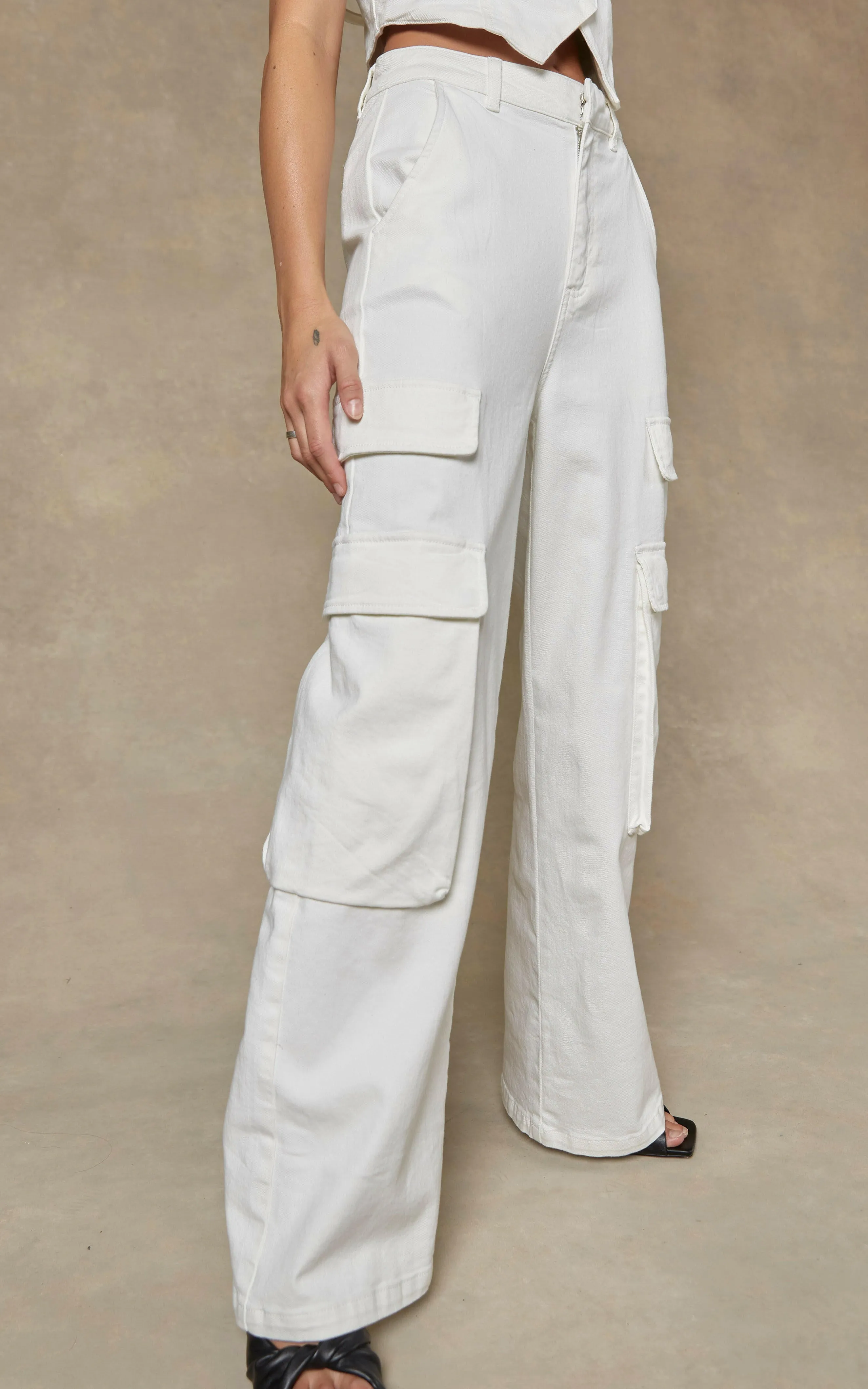 Cargo Ivory Wide Leg Pants