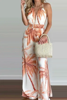 Casual Simplicity Print Spaghetti Strap Loose Jumpsuits