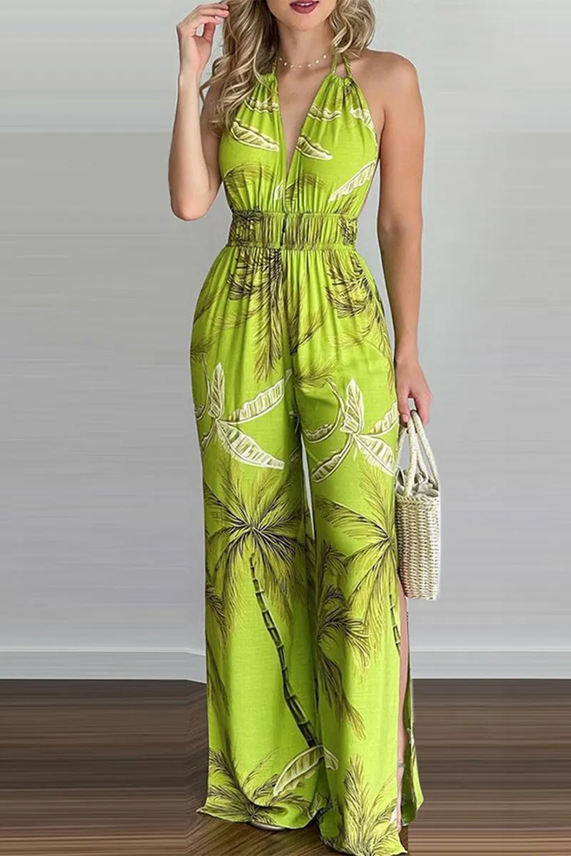 Casual Simplicity Print Spaghetti Strap Loose Jumpsuits