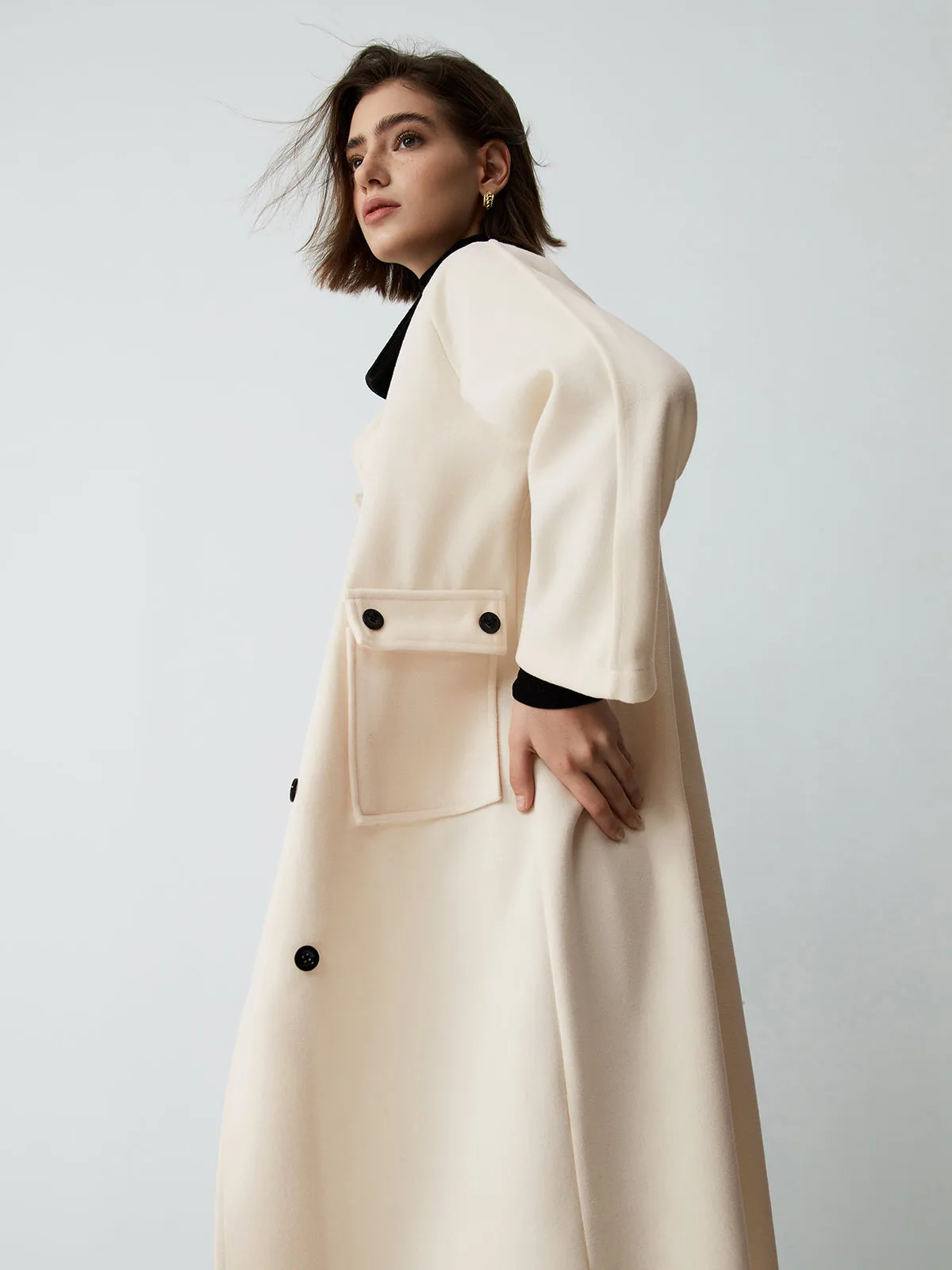 Contrast Collar Graceful Long Trench Coat