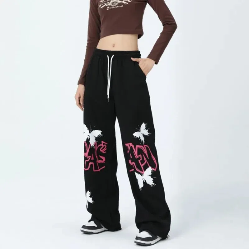 Cool Wide Leg Graffiti Black Sweatpants