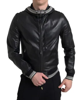 Dolce & Gabbana Elegant Black Leather Bomber Jacket