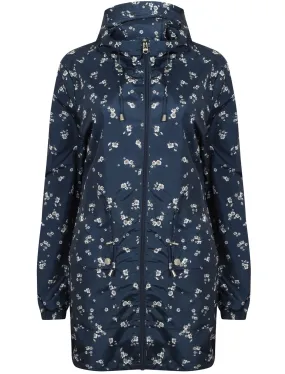 Dragonboat Floral Print Hooded Rain Coat In Navy - Tokyo Laundry