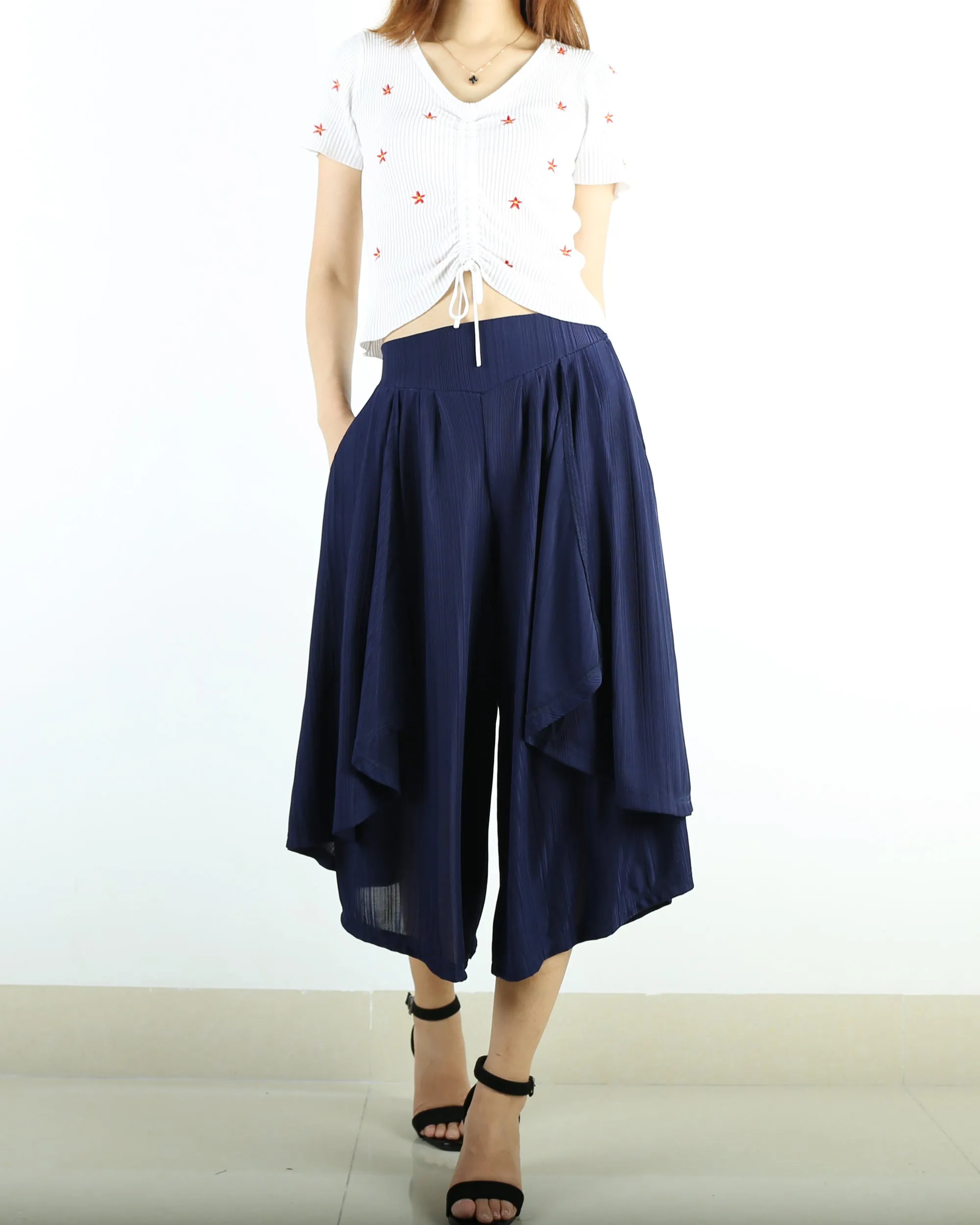 Elastic waist pants/Yoga skirt pants/black skirt pants/oversized pants/asymmetrical trousers (K1661)