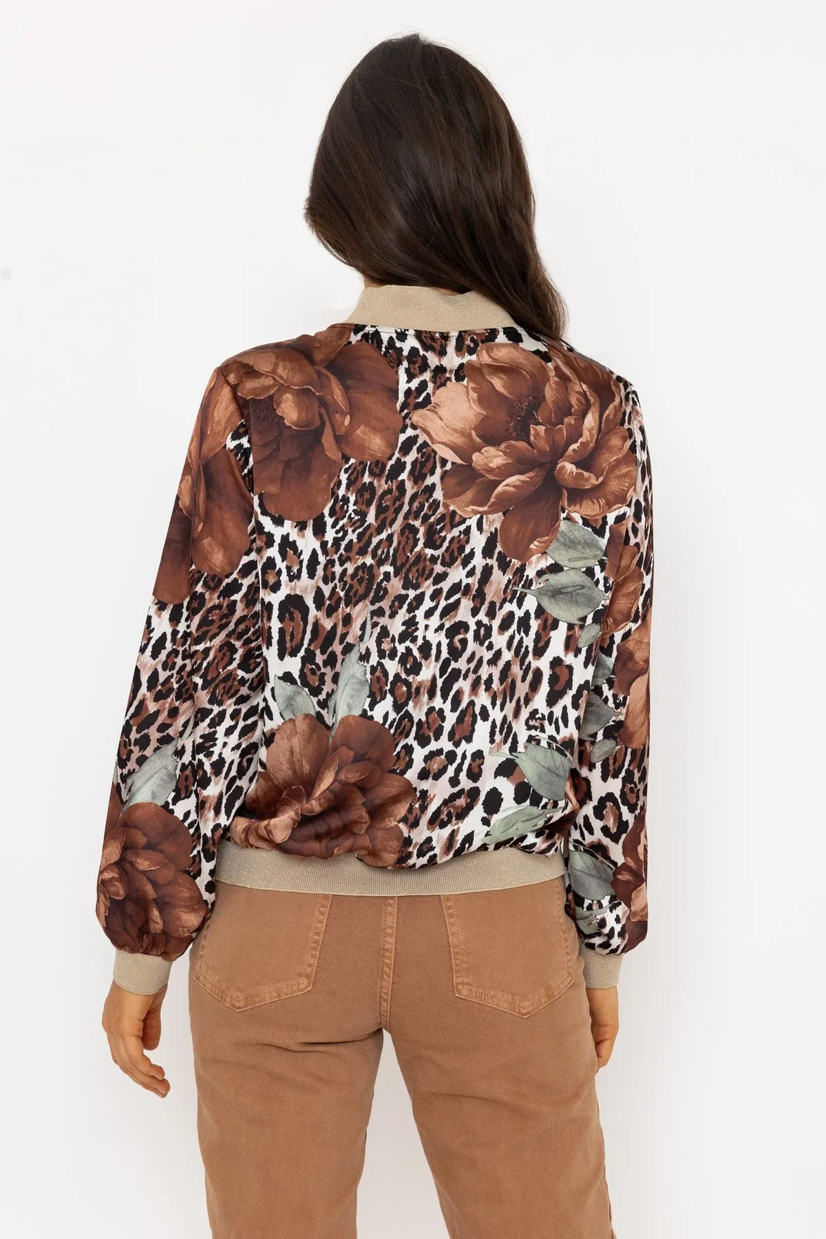 Floral Leopard Print Bomber Jacket