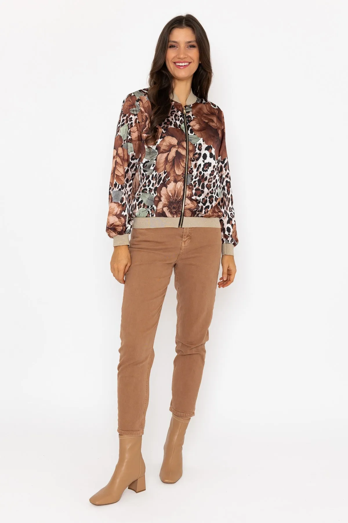 Floral Leopard Print Bomber Jacket