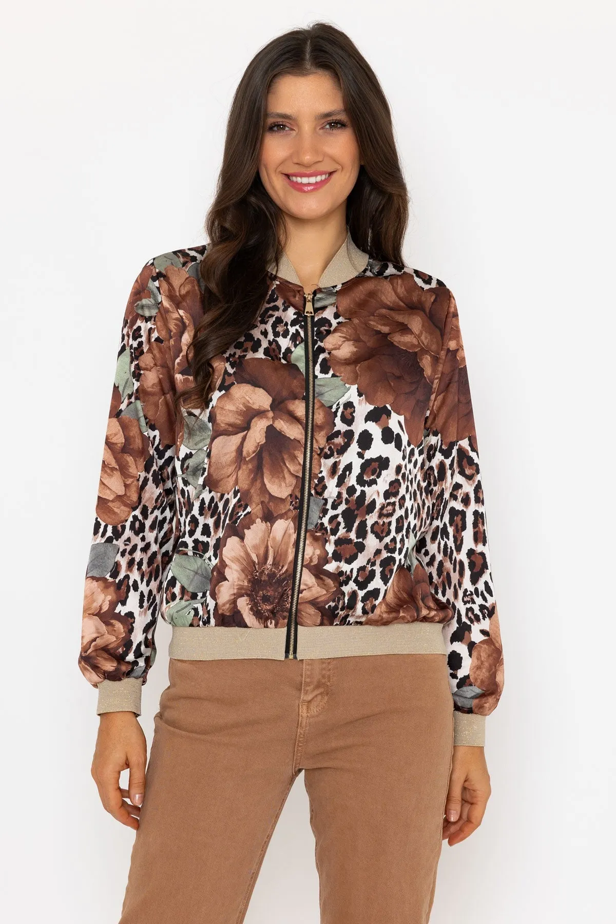 Floral Leopard Print Bomber Jacket