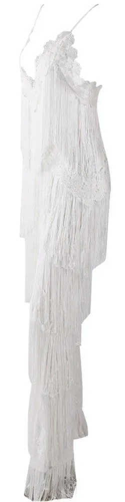 Fringed Halter Jumpsuit in White