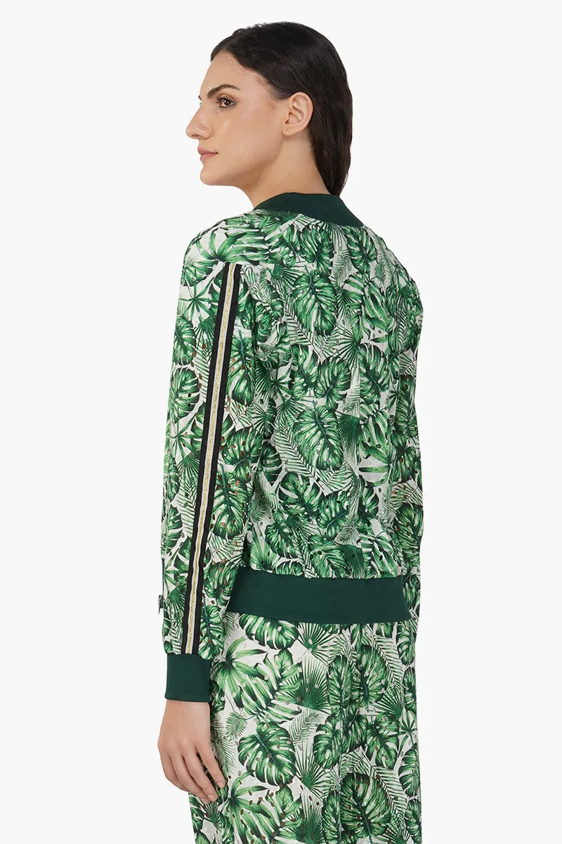 Green Palm Printed Bomber Jacket