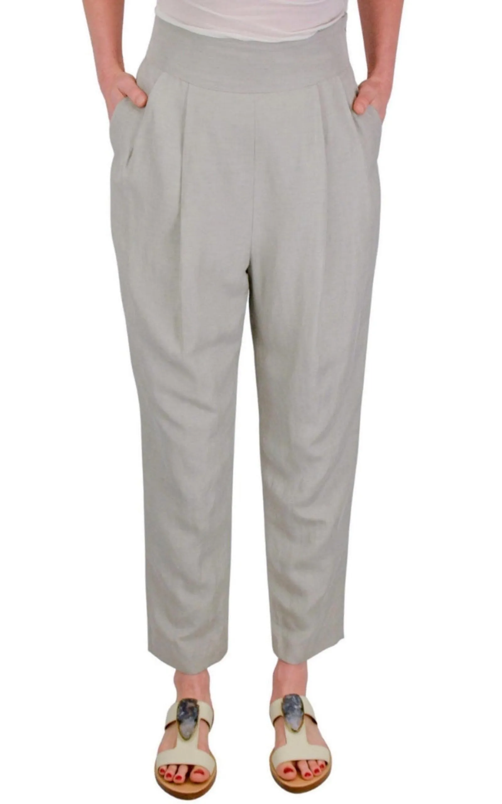 Grey Silk-linen blend Pleated Pants