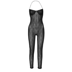 Halter mesh see through textured jumpsuit