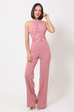 Halter Neck Jumpsuit W/ Criss Cross Front Tie Designs