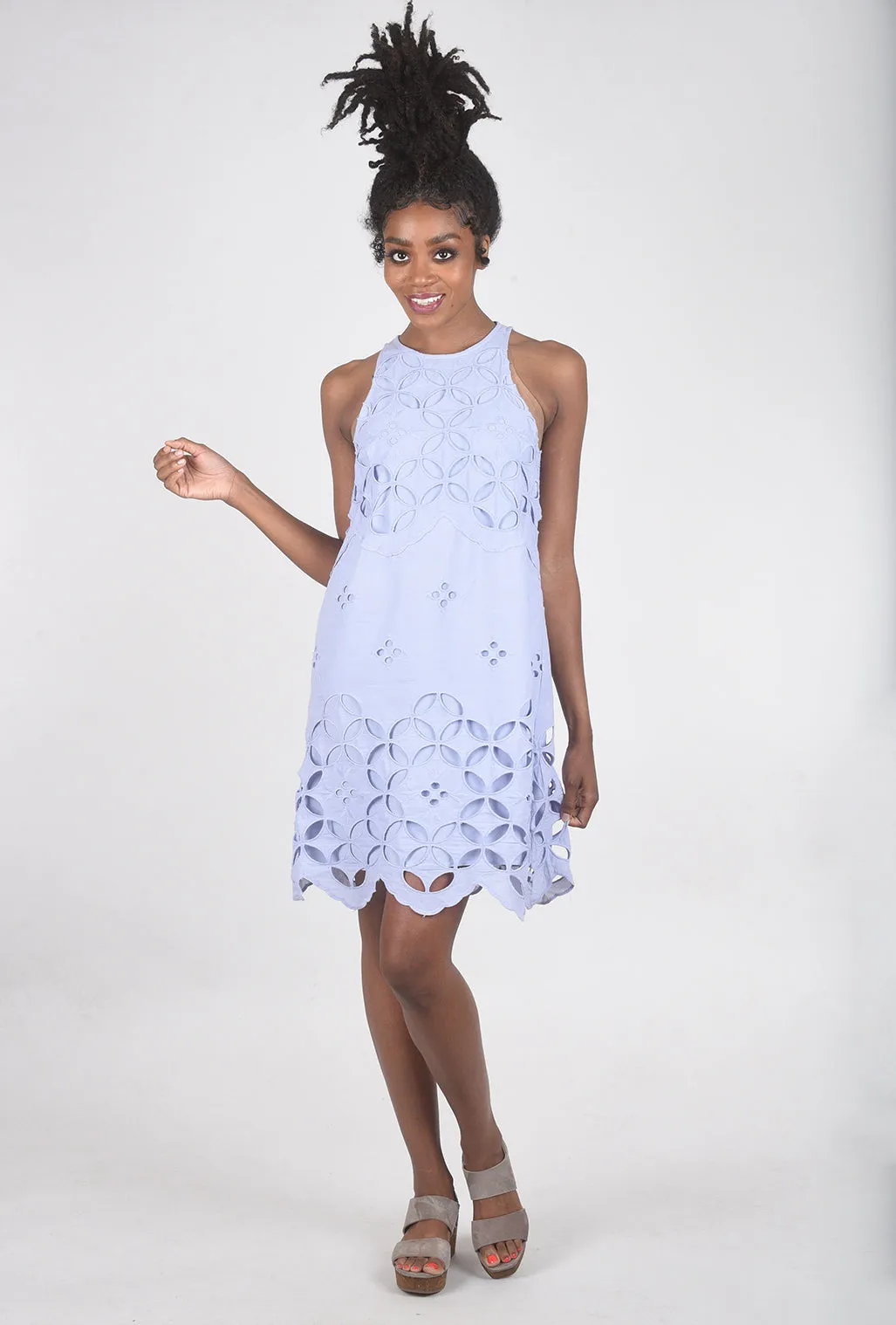 Halter-Neck Lace Dress, Blue