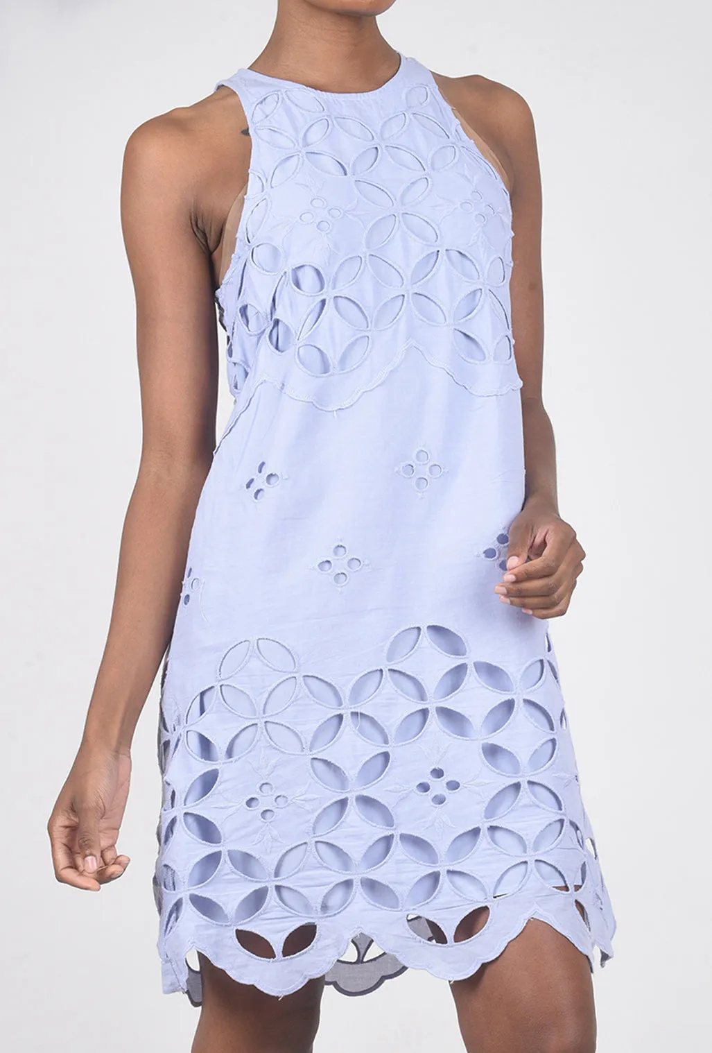 Halter-Neck Lace Dress, Blue