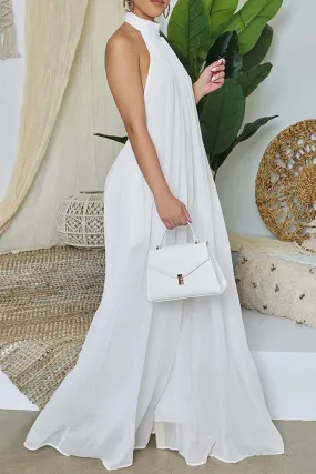 Halterneck Backless Chiffon Wide Leg Jumsuit