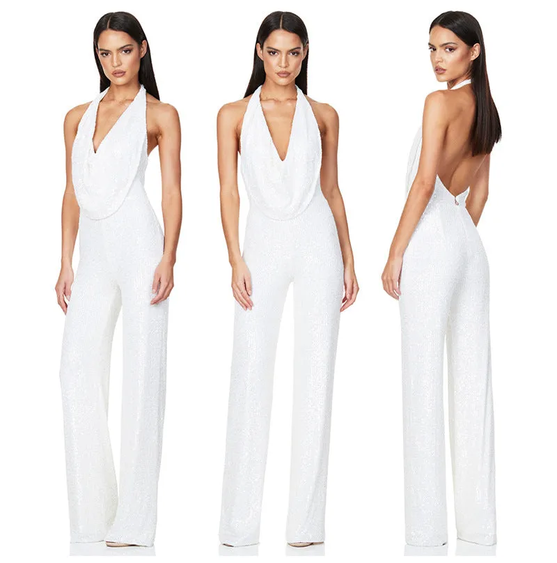 Halterneck Sequin Wide Leg Jumpsuit