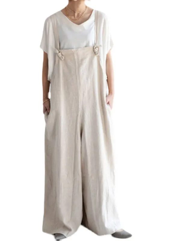 Italian Apricot Patchwork Linen Wide Leg Jumpsuits Summer