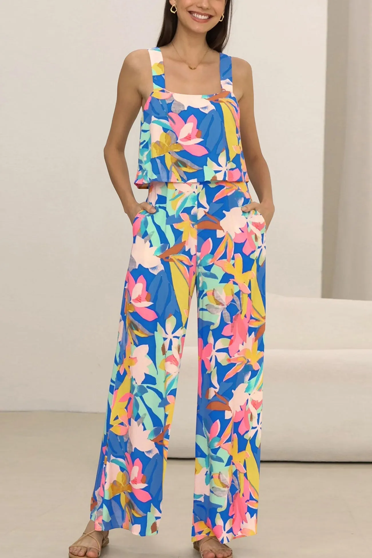 Joskaa Printed Cami Wide Leg Jumpsuits