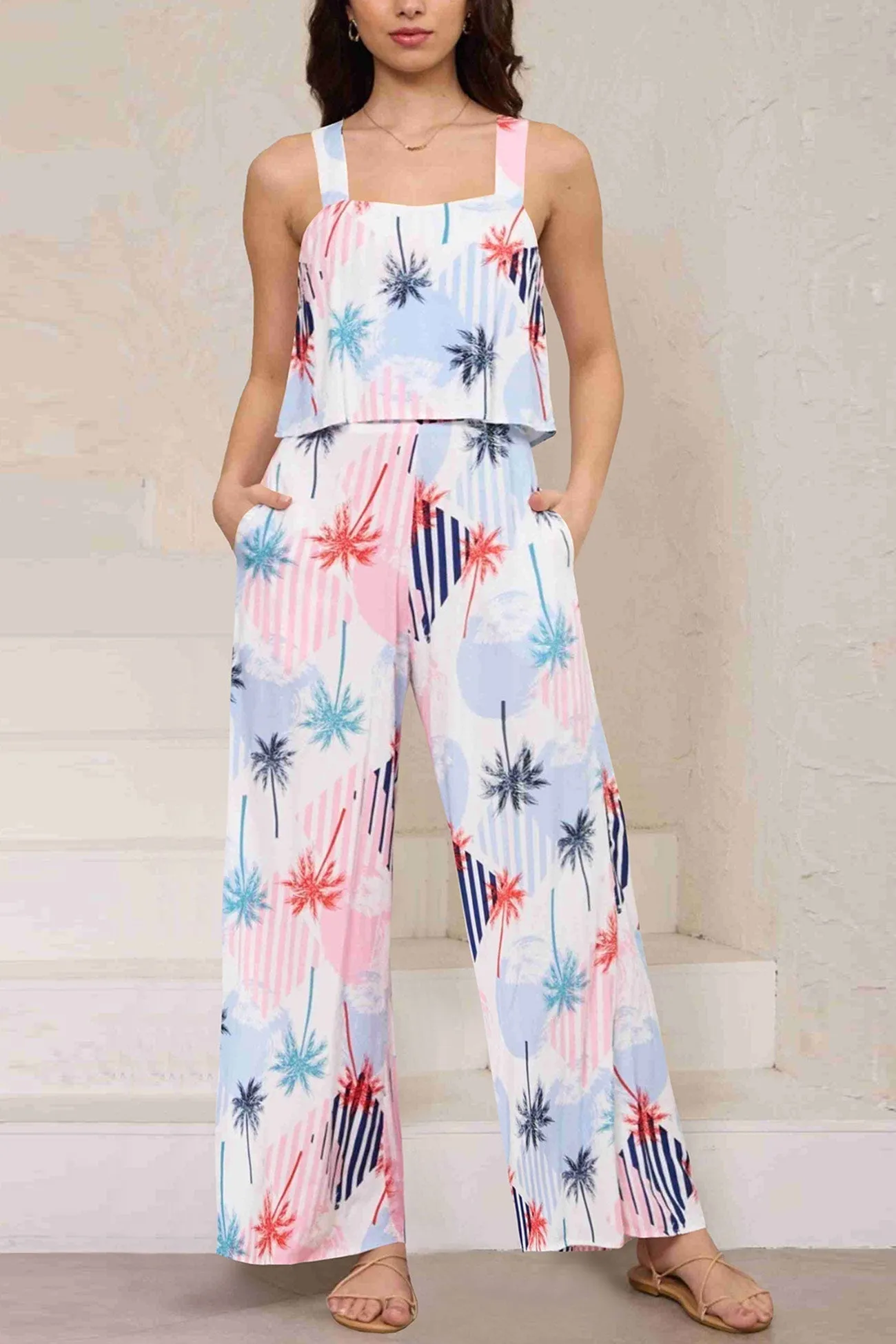 Joskaa Printed Cami Wide Leg Jumpsuits