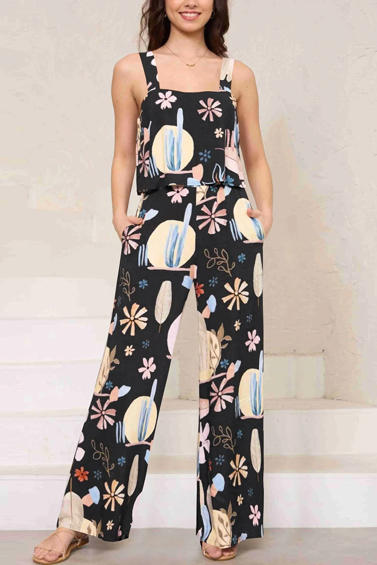 Joskaa Printed Cami Wide Leg Jumpsuits