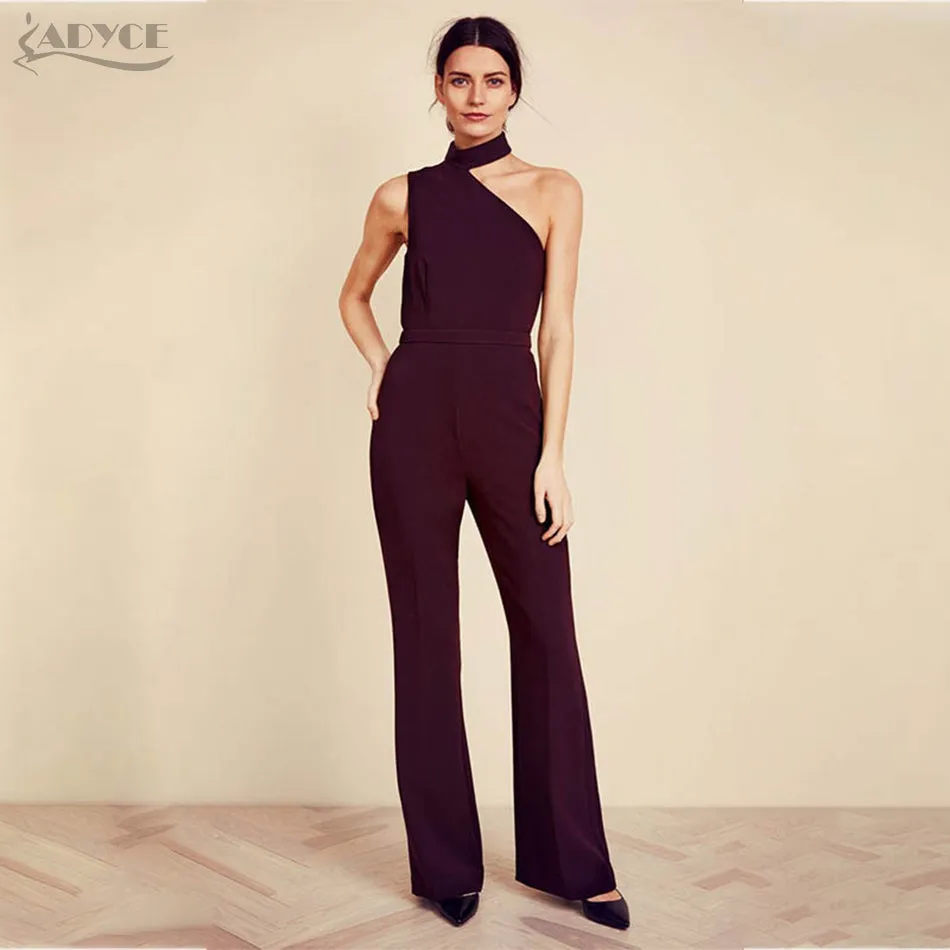 Jumpsuits Black Halter One Shoulder Sleeveless Rompers Woman Bodysuits