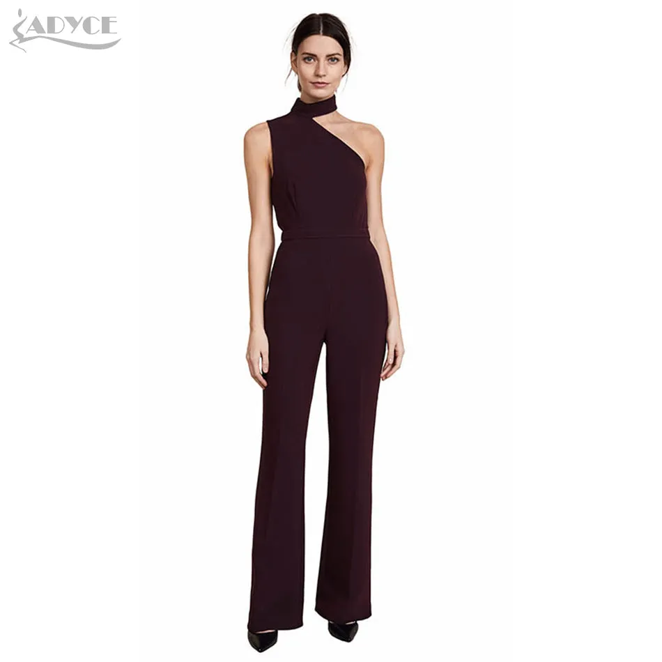 Jumpsuits Black Halter One Shoulder Sleeveless Rompers Woman Bodysuits