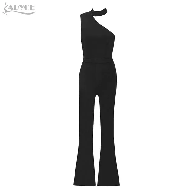 Jumpsuits Black Halter One Shoulder Sleeveless Rompers Woman Bodysuits