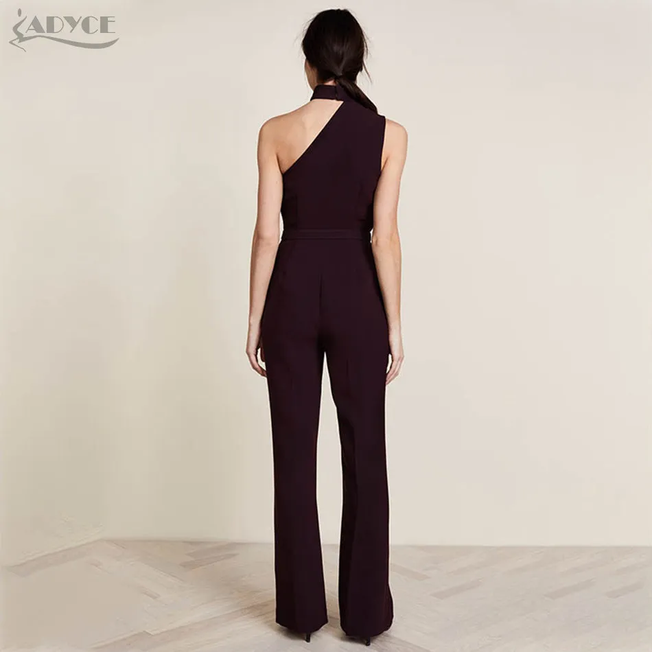 Jumpsuits Black Halter One Shoulder Sleeveless Rompers Woman Bodysuits