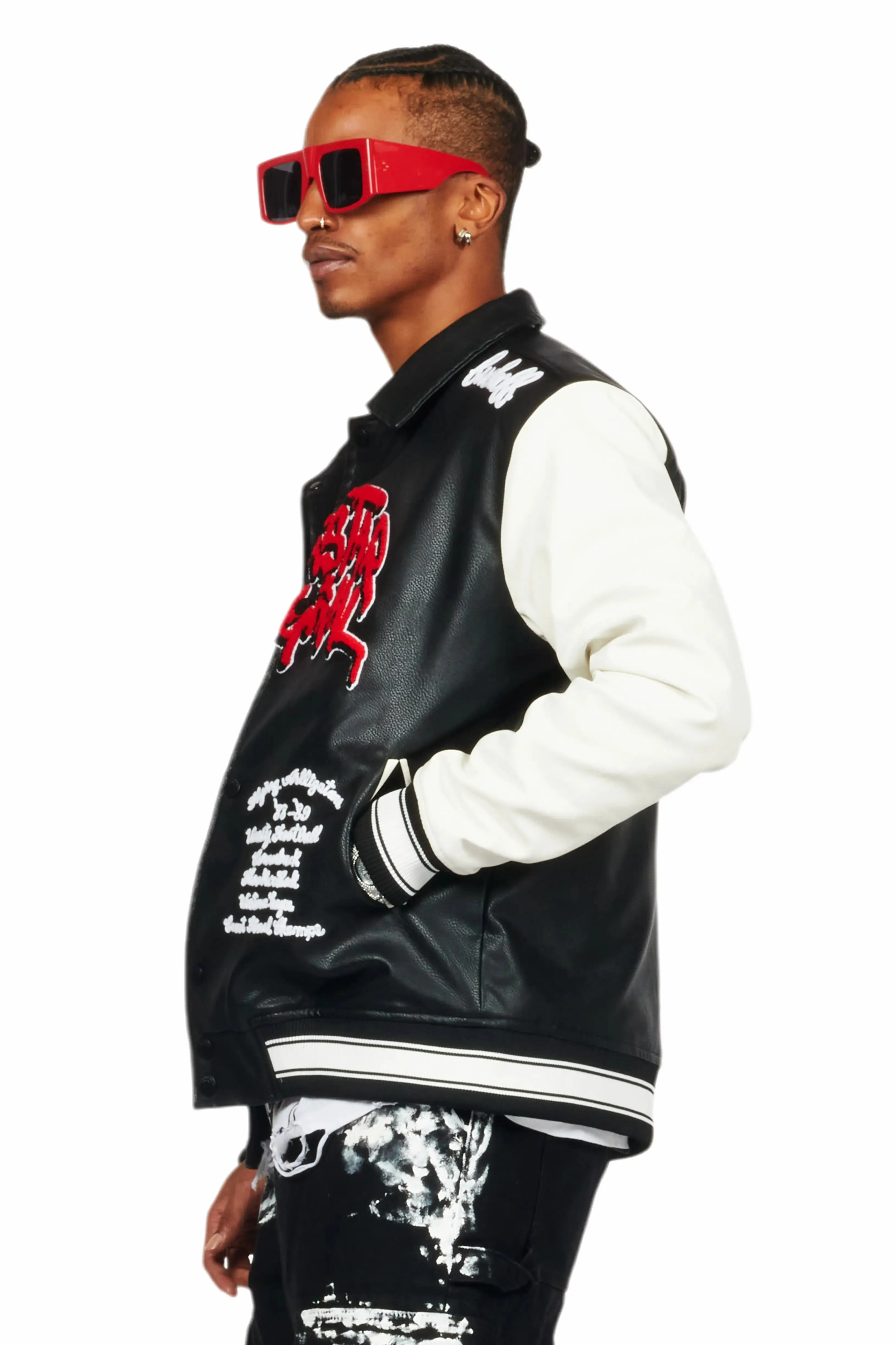 Juniper Black PU Leather Varsity Jacket