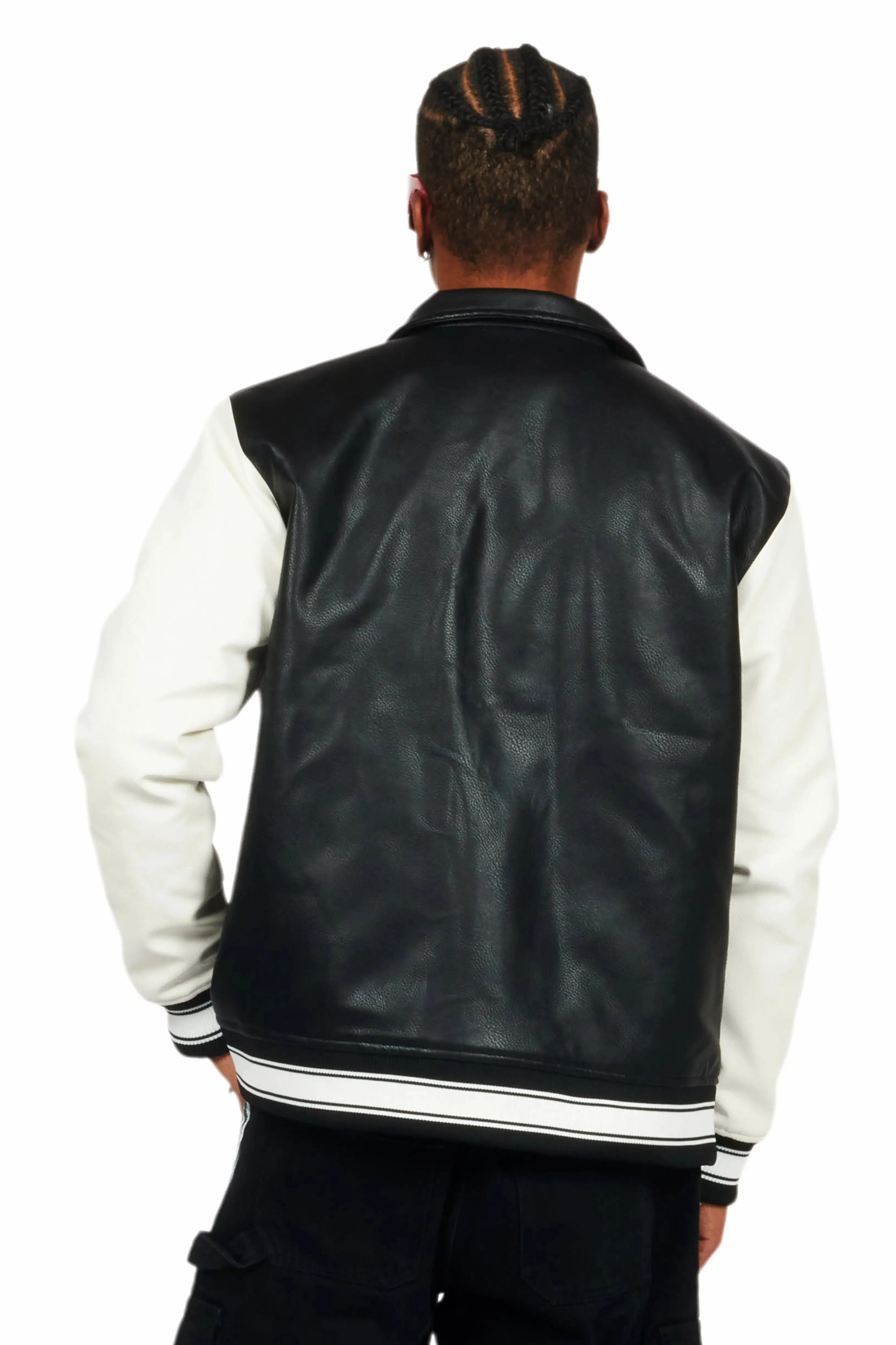 Juniper Black PU Leather Varsity Jacket